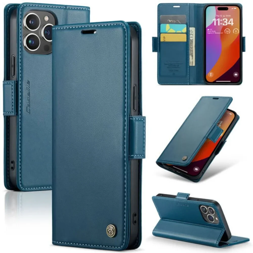 CaseMe 023 For iPhone 15 Pro Max Retro PU Leather Wallet Case Butterfly Buckle w